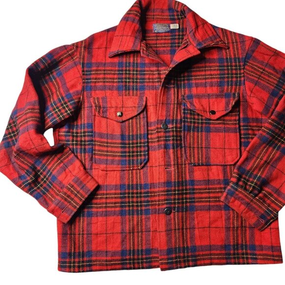 Vintage Pendleton Mens Medium Red Plaid Board Wool Button up Shacket Shirt - Picture 8 of 11